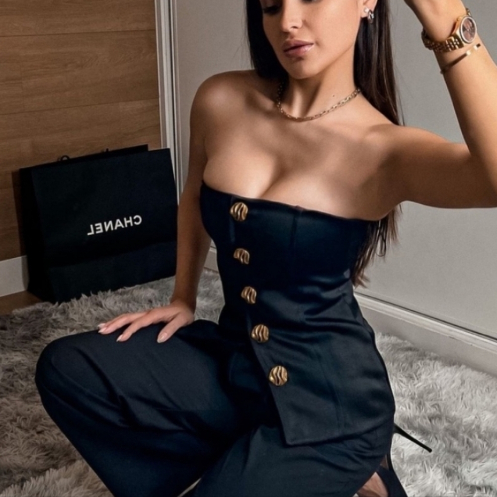 NWT WOMEN'S ZARA BLACK & GOLD STRAPLESS BUSTIER CORSET TOP SHIRT BLOUSE SZ S $70